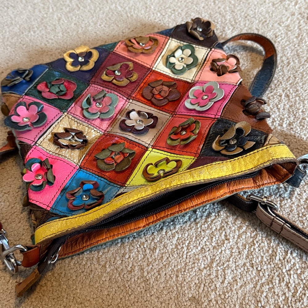 Leather Patchwork Flower Handbag Shoulder Strap C… - image 5